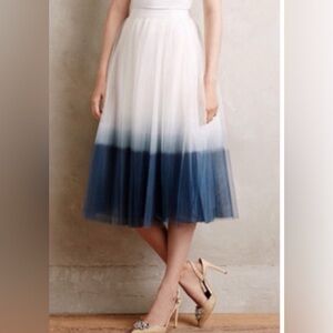 NWT Bailey 44 Blue and White Ombre Dip Dye Midi Tulle Skirt Sz S Anthropologie